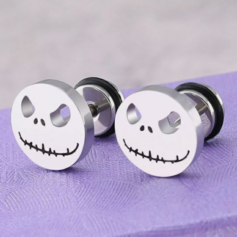 Jack Skellington Silver Stud Post Earrings